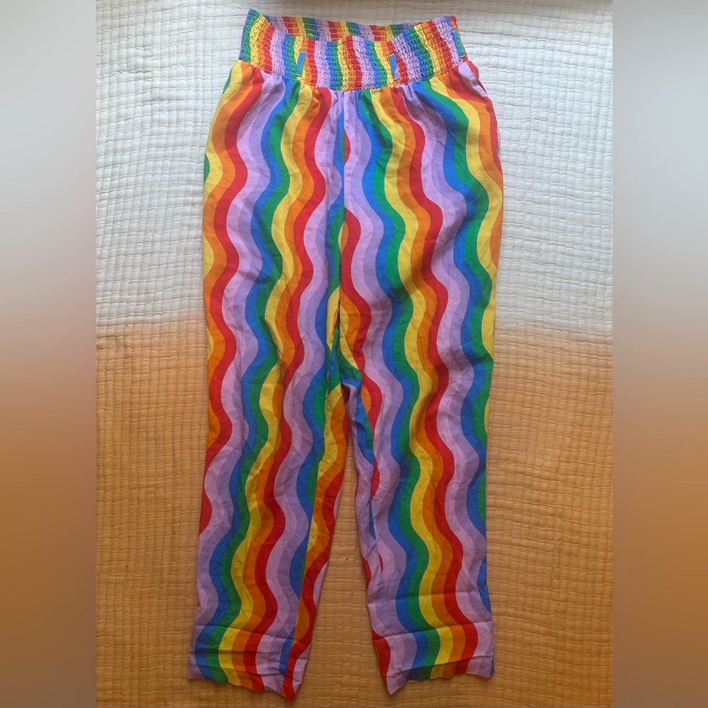 Alexa Cotton Trousers in Wavy Rainbow
